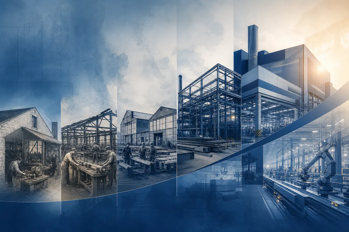 Abstraktní ilustrace vývoje společnosti a průmyslového dědictví